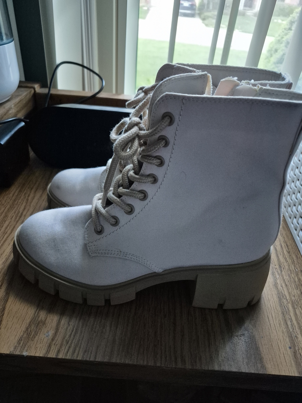 Beige Lace-Up Platform Ankle Boots